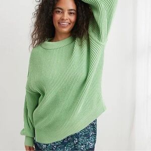 Aerie Beyond Chenille Chunky Knit Sweater Green